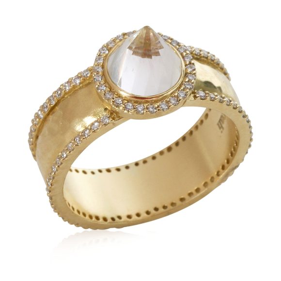 Surya Spike Ring with White Topaz & Diamond in 18K Yellow Gold (0.82 ctw) - Picture 4 of 4